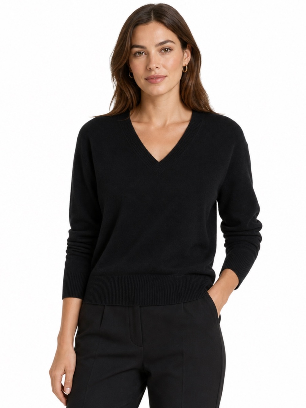 🖤 Vintage Kenar 100% Cashmere Black VNeck Sweater M EUC Old Money Quiet Luxury
